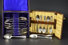 A CASED SET OF TWELVE VICTORIAN SILVER EXETER TEASPOONS AND MATCHING SUGAR TONGS, foliate engraved