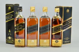 FOUR BOTTLES OF JOHNNIE WALKER BLACK LABEL SCOTCH WHISKY, to include two bottles of imperial