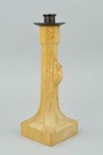 ROBERT 'MOUSEMAN' THOMPSON, a carved oak candlestick with a wrought iron sconce, workshop