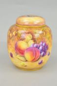 A ROYAL WORCESTER FRUIT STUDY GINGER JAR AND COVER, decorated by J. Reed, shape No.2826, printed and