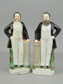 A PAIR OF VICTORIAN STAFFORDSHIRE POTTERY PORTRAIT FIGURES, of Moody and Sankey, each standing