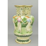 A ROYAL DOULTON FLOOR VASE OR STICK STAND, the neck printed with green and gilt foliate