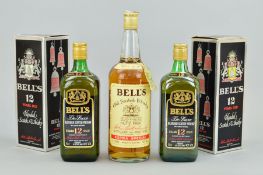 TWO BOTTLES OF BELL'S DE LUXE, aged 12 years, blended Scotch Whisky, 40% vol, 75cl, fill levels