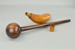 A 19TH CENTURY LIGNUM VITAE KNOB KERRIE, hole to tip of shaft with old section missing, length 42cm,