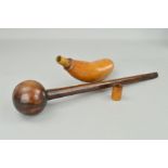 A 19TH CENTURY LIGNUM VITAE KNOB KERRIE, hole to tip of shaft with old section missing, length 42cm,