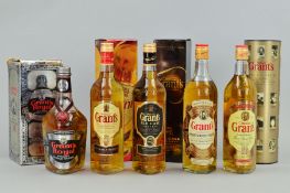 FIVE BOTTLES OF GRANT'S WHISKY, to include 12 years old, 70% proof, 26 & 2/3fl ozs, fill level upper