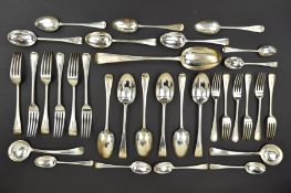 AN EDWARDIAN SILVER OLD ENGLISH PATTERN CANTEEN OF FLATWARE, engraved with a lion rampant crest,