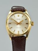 A MID 20TH CENTURY 9CT GOLD GENT'S ROLEX OYSTER PRECISION WRISTWATCH, silvered dial with gold