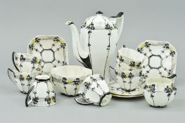 SHELLEY 'TREES AND SUNSET' PATTERN TEASET, comprising six cups, six saucers, teapot, milk and
