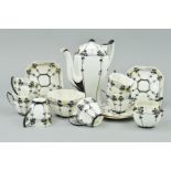 SHELLEY 'TREES AND SUNSET' PATTERN TEASET, comprising six cups, six saucers, teapot, milk and