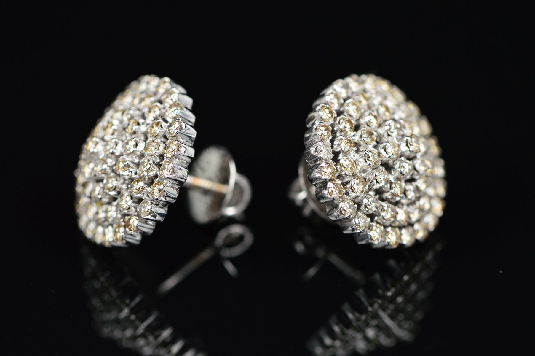 A MODERN PAIR OF 14CT WHITE GOLD DIAMOND ROUND CLUSTER EAR STUDS, large disc design, measuring - Image 2 of 3