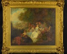 IN THE STYLE OF WATTEAU, LATE 18TH/19TH CENTURY CONTINENTAL SCHOOL, Fete Champetre, figures in a