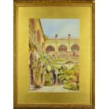GABRIEL CARELLI (ITALIAN 1820-1900), 'Algers', courtyard scene with men talking under the arches,