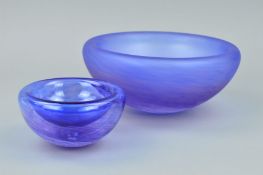 MALCOLM SUTCLIFFE, two twin walled bowls, the first having a frosted exterior to a pink and blue