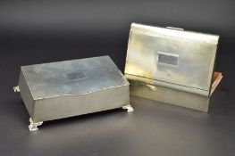 A GEORGE VI RECTANGULAR SILVER CIGARETTE BOX, engine turned hinged lid with blind cartouche,