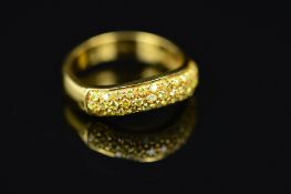 A MODERN 18CT GOLD PICCHIOTTI PAVE SET YELLOW DIAMOND HALF ETERNITY RING, smile design, yellow