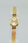 A MID 20TH CENTURY 9CT GOLD LADY'S ROLEX PRECISION WRISTWATCH, cushion shaped case measuring