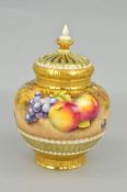 A ROYAL WORCESTER FRUIT STUDY POT POURRI, with inner and outer covers, decorated by N. Bunegar,