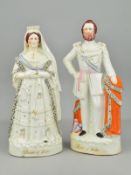 A PAIR OF VICTORIAN STAFFORDSHIRE POTTERY FIGURES, of 'Prince of Wales' and Queen of England which