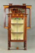 AN EARLY 20TH CENTURY MAHOGANY AND INLAID ARTS & CRAFTS DISPLAY CABINET, rectangular top above an