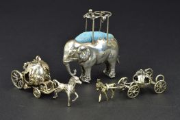 AN EDWARDIAN SILVER ELEPHANT PIN CUSHION/HAT PIN STAND, makers Adie & Lovekin Ltd, Birmingham