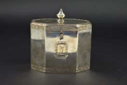 A GEORGE III SILVER TEA CADDY BY JOHN WAKELIN & WILLIAM TAYLOR, London 1787, of octagonal form,