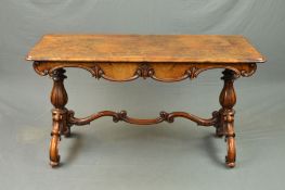 A VICTORIAN WALNUT AND BURR WALNUT HALL TABLE, of rectangular form, the moulded edge above a