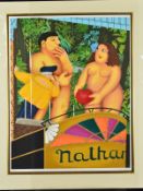 BERYL COOK (1926-2008), 'Adam and Eve' (Nathan's Hotdog's Stand), a woman painting a nude couple,