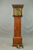 A GEORGE III OAK AND MAHOGANY BANDED EIGHT DAY LONGCASE CLOCK, the hood with moulded pediment