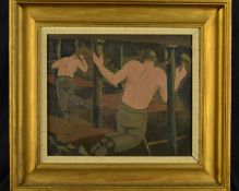GEORGE BISSIL (BRITISH 1896-1973), 'Coal Miners', miners working underground, oil on canvas,