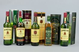 FIVE BOTTLES OF IRISH WHISKEY, to include a bottle of Jameson Irish Whiskey, 40% vol, 700ml, fill