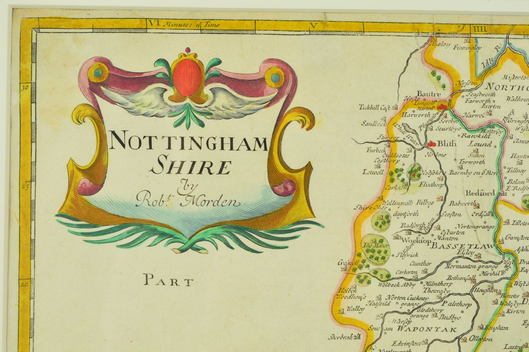 NOTTINGHAMSHIRE, AFTER MORDEN (ROBERT), a hand coloured reprint, approximately 36cm x 42.5cm, 'A - Image 5 of 11