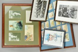A MISCELLANEOUS COLLECTION OF FRAMED SPORTING MEMORABILIA AND CIGARETTE CARDS, featuring a Sir