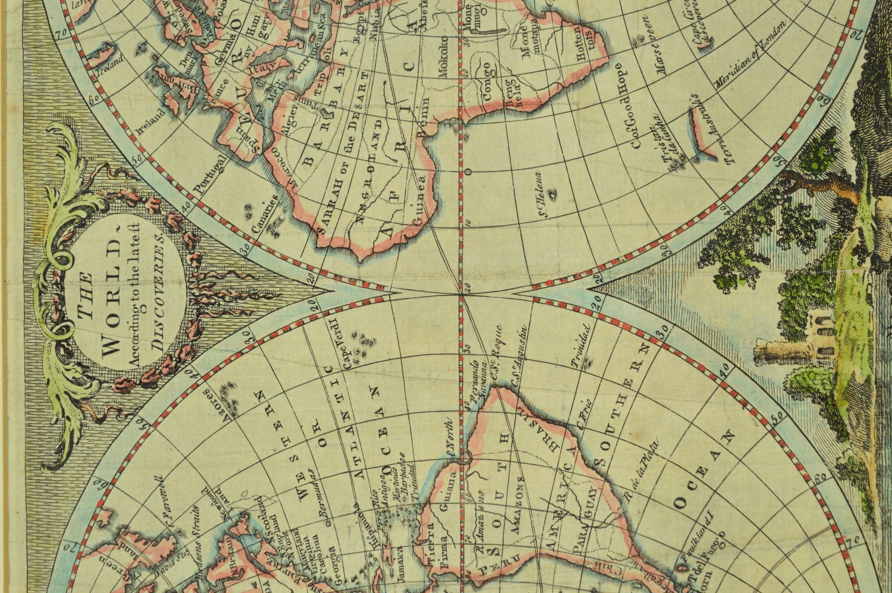 ANON, 'THE WORLD ACCORDING TO THE LATEST DISCOVERIES', a hand coloured engraving double hemisphere - Image 4 of 5