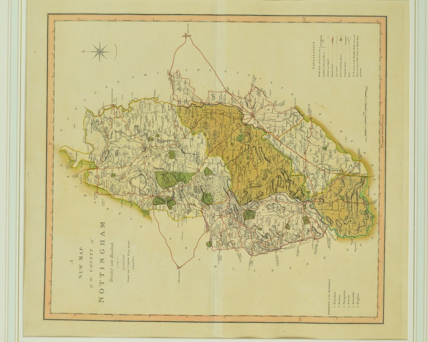 NOTTINGHAMSHIRE, AFTER MORDEN (ROBERT), a hand coloured reprint, approximately 36cm x 42.5cm, 'A - Image 8 of 11