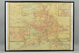 A FRAMED GREAT WESTERN RAILWAY MAP, previously folded, has wear and minor damage to some of the