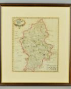 STAFFORDSHIRE, MORDEN (ROBERT), an 18th Century hand coloured engraved map of the county, framed and