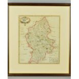 STAFFORDSHIRE, MORDEN (ROBERT), an 18th Century hand coloured engraved map of the county, framed and