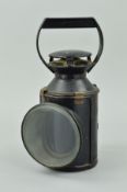 A FOUR ASPECT RAILWAY LAMP, only blue lens remaining, no burner, stamped B.R., no other obvious