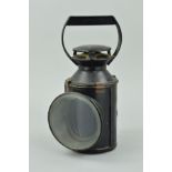 A FOUR ASPECT RAILWAY LAMP, only blue lens remaining, no burner, stamped B.R., no other obvious