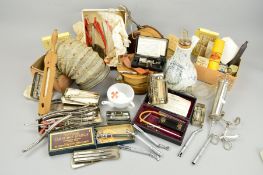 A BOX OF VINTAGE MEDICAL EQUIPMENT, to include a Busher Automatic Injector, a Sahli