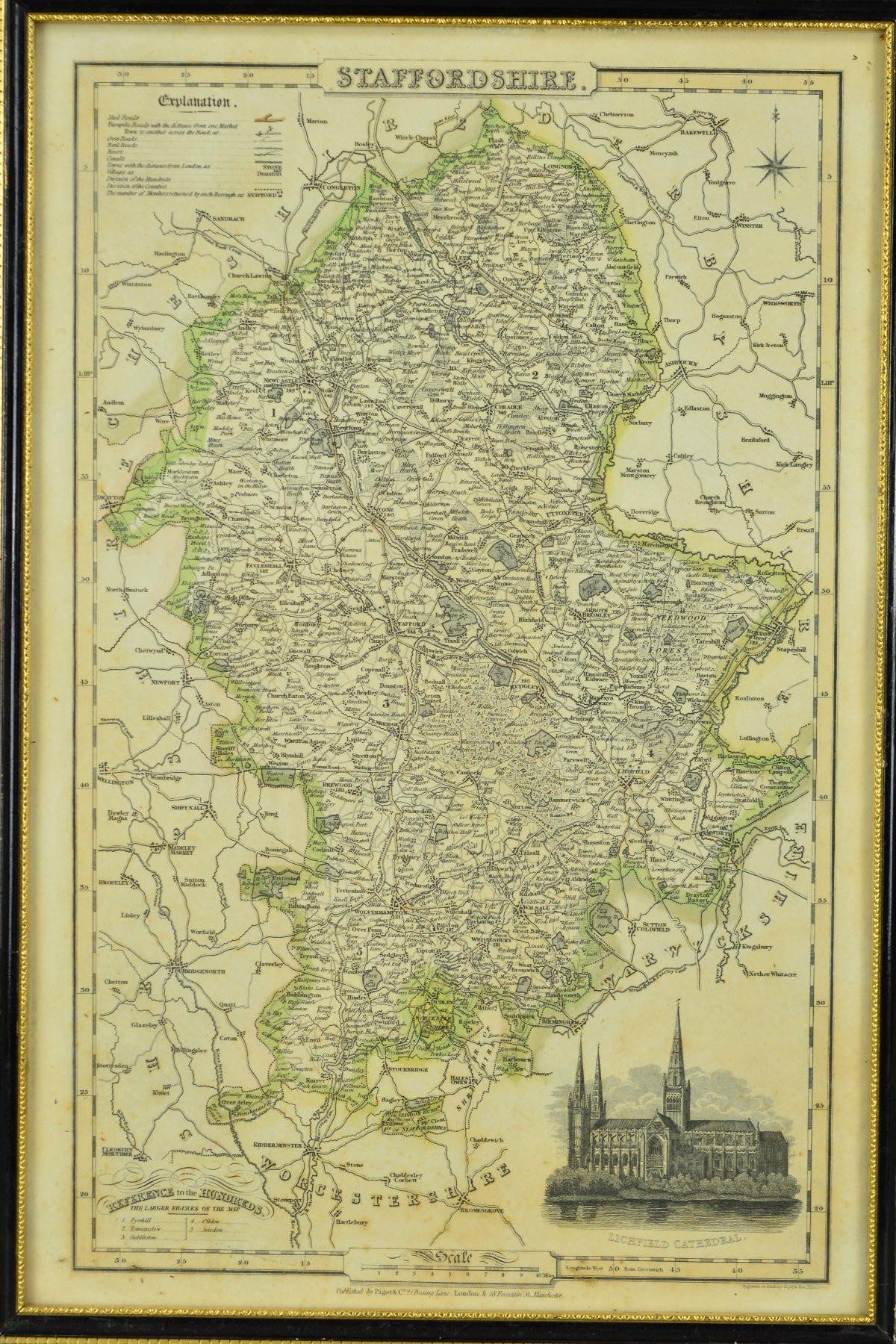 WALKER, J & C, STAFFORDSHIRE, a hand tinted map with dots indicating the 'Places of The Meeting of - Image 3 of 6