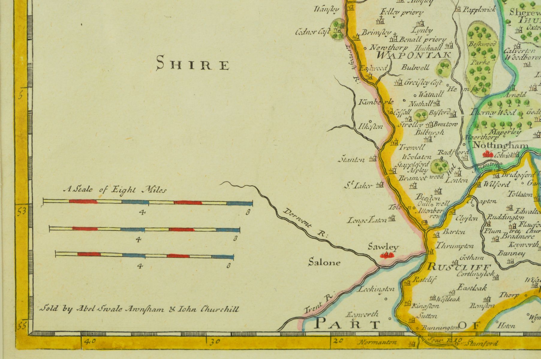 NOTTINGHAMSHIRE, AFTER MORDEN (ROBERT), a hand coloured reprint, approximately 36cm x 42.5cm, 'A - Image 7 of 11