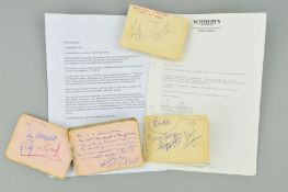 THE BEATLES, Autographs of George Harrison, Ringo Starr and Paul McCartney, a page from an autograph