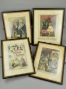FOUR FRAMED AND GLAZED VINTAGE COLOURED ADVERTISING POSTERS, Lee Cotton, Brookes Soap and two