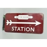 A BRITISH RAILWAY (M) ENAMEL DOUBLE SIDED STATION DIRECTION SIGN, British Railways in totem and