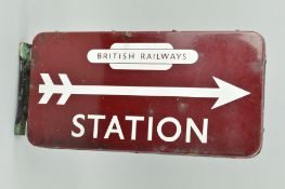 A BRITISH RAILWAY (M) ENAMEL DOUBLE SIDED STATION DIRECTION SIGN, British Railways in totem and