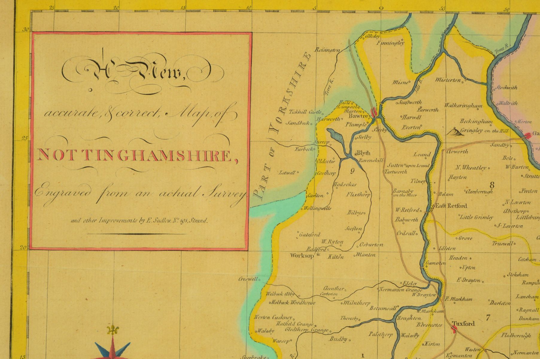 NOTTINGHAMSHIRE, AFTER MORDEN (ROBERT), a hand coloured reprint, approximately 36cm x 42.5cm, 'A - Image 3 of 11