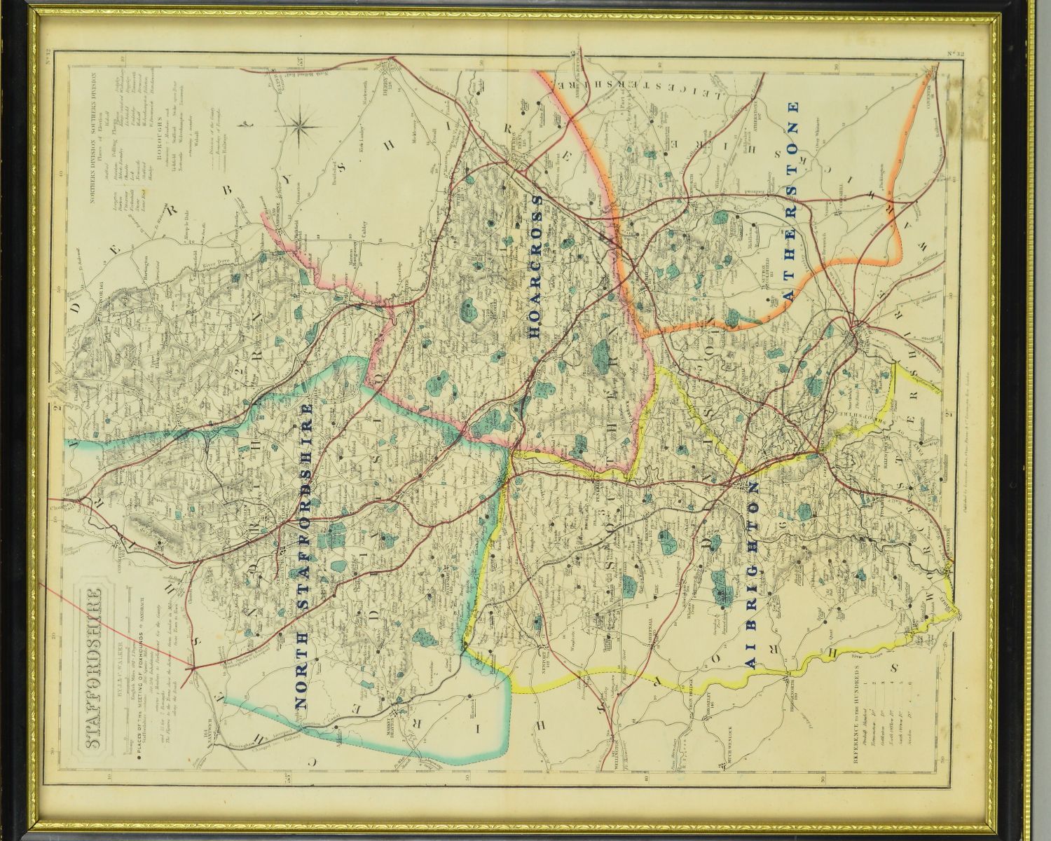WALKER, J & C, STAFFORDSHIRE, a hand tinted map with dots indicating the 'Places of The Meeting of - Image 2 of 6