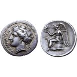 Bruttium, Terina AR Tetrobol. Circa 300 BC. Head of the nymph Terina left; TEPINAIΩN in front,